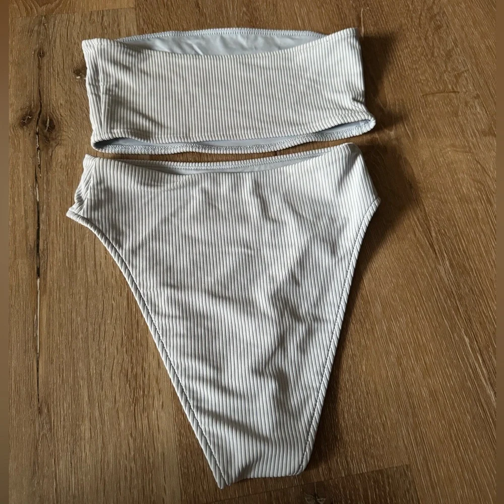 Frankie’s Bikinis Baby‎ Blue Ribbed Bandeau Bikini Size XS